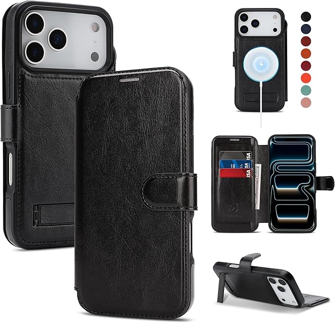 CIVICASE for iPhone 17 Pro Max Wallet Case with Stand,PU Leather Flip Credit Card Holder Slots (RFID Blocking),Compatible with Magsafe Magnetic Holder Phone Cover Women Men,Black