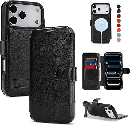 CIVICASE for iPhone 17 Pro Max Wallet Case with Stand,PU Leather Flip Credit Card Holder Slots (RFID Blocking),Compatible with Magsafe Magnetic Holder Phone Cover Women Men,Black