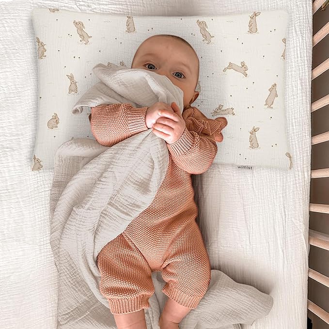 Toddler Pillowcases for 13"x18" Pillow 2 Pack, Muslin Small Toddler Baby Kids Travel Pillow Covers for Boys Girls with Envelope Closure (Rabbit B & Beige, 14 x 20 Inch)