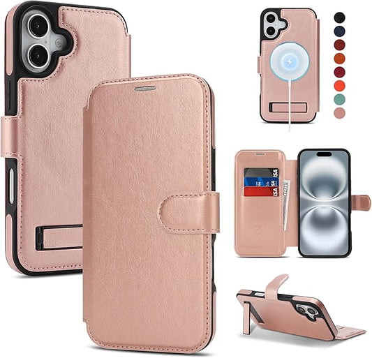 CIVICASE for iPhone 17 Wallet Case with Stand,PU Leather Flip Credit Card Holder Slots (RFID Blocking),Compatible with Magsafe Magnetic Holder Phone Cover Women Men,Rose Gold