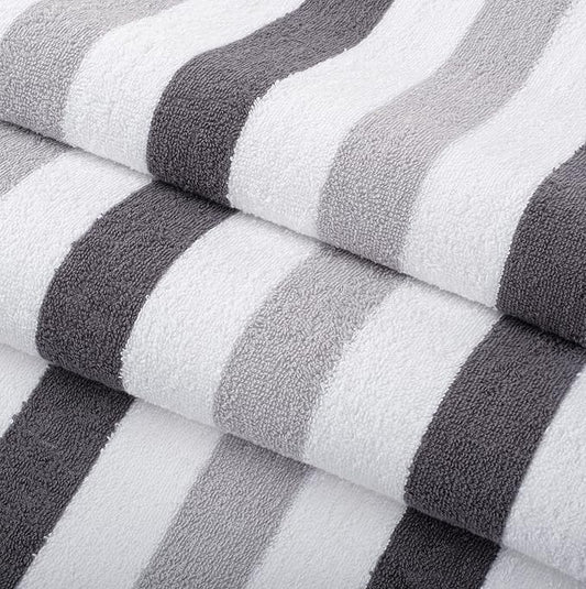 Arkwright Cabo Cabana Stripe Beach Towel - Pack of 4 - Large Soft Quick Dry Cotton Terry Towels for Pool, Swim, and Hot Tub, Oversized 30 x 70 in, Charcoal/Silver