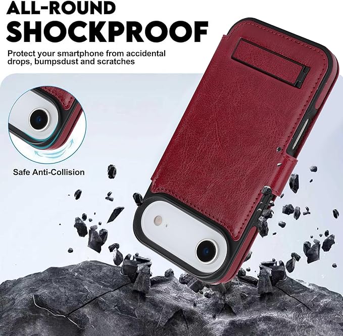 CIVICASE for iPhone Air Wallet Case with Stand,PU Leather Flip Credit Card Holder Slots (RFID Blocking),Compatible with Magsafe Magnetic Holder Phone Cover Women Men,Wine Red