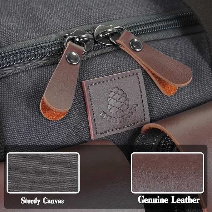 Canvas Duffle Bag for Men 60L Travel Duffel Bags Expandable Genuine Leather Duffel Overnight Weekender Carry On Bag Two Zipper Pockets Travel Bag (Grey, X Large-60L)