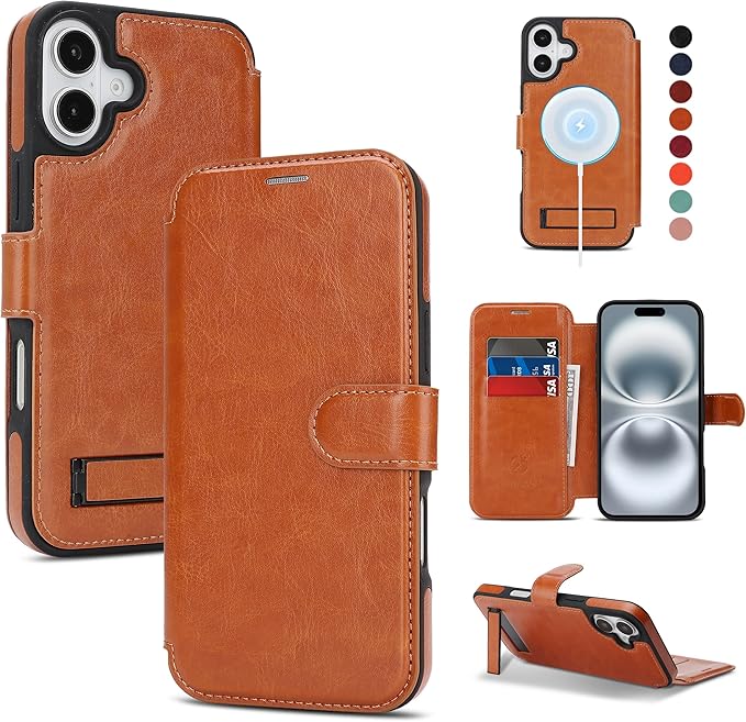 CIVICASE for iPhone 17 Wallet Case with Stand,PU Leather Flip Credit Card Holder Slots (RFID Blocking),Compatible with Magsafe Magnetic Holder Phone Cover Women Men,Brown