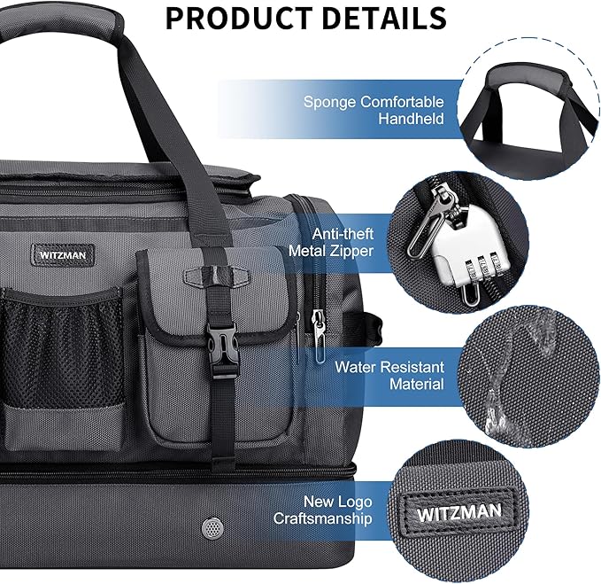 WITZMAN Duffle Bag for Men Large Carry On Travel Mens Weekender Overnight Bags with Shoes Compartment for Sports Gym(B723 Silvery Grey)