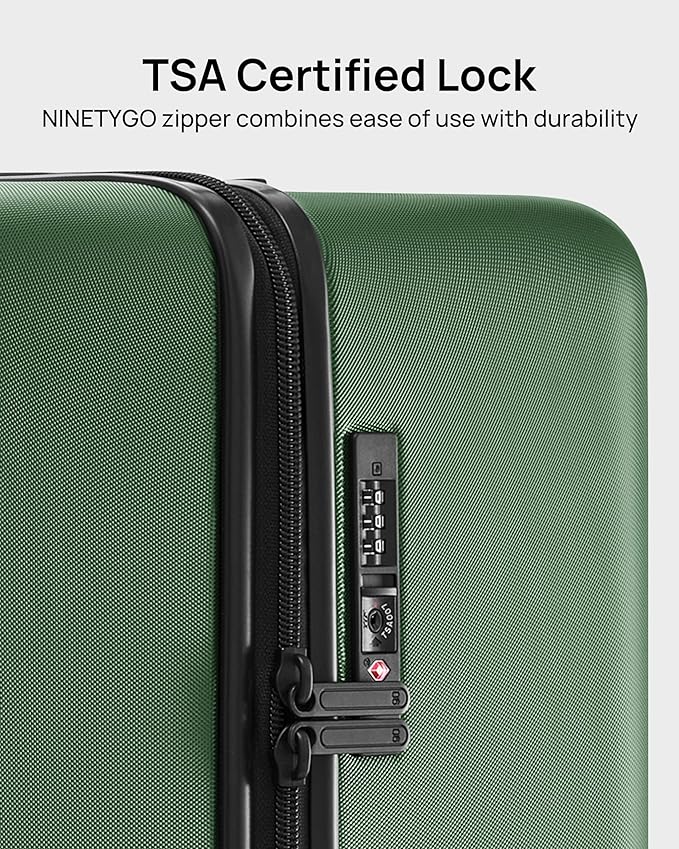 NINETYGO Carry On Suitcase, 20 Inch Carry-On Luggage with Double Spinner Wheels, Anti-Burst Zipper, Hard Case PC Suitcase Carry On, Lightweight Travel Luggage, TSA Approved (Seaweed Green, Hudson)