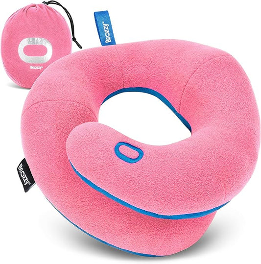 BCOZZY Kids Travel Neck Pillow (8-12 Y/O) – Patented Soft Child Pillow for Head & Chin Support in Car, Airplane, and Road Trip Sleeping. Adjustable Size. Carry Bag. Fully Washable. Medium, Pink
