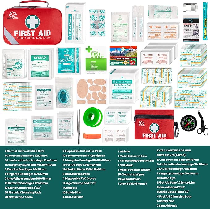 258-Piece 2-in-1 Emergency First Aid Kit for Home, Car, Camping & Hiking – Waterproof Portable Survival Medical Kit with Mini 1st Aid Pouch – Trauma, Travel, Disaster Preparedness Supplies