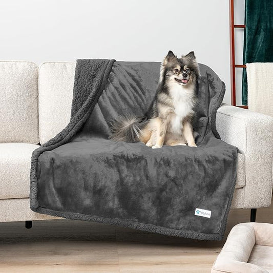 PetAmi Waterproof Dog Blanket for Medium Large Dog Puppy Cat Throw for Couch Cover Leakproof Protection, Sherpa Fleece, Reversible Soft Washable 60x40 Gray Gray