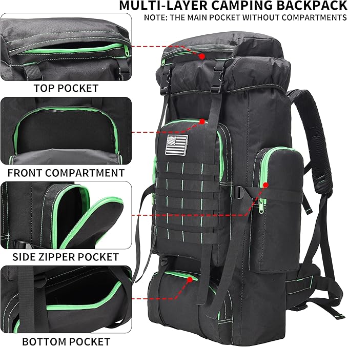 W WINTMING Hiking Backpack for Men 70L/100L Camping Backpack Military Rucksack Molle 3 Days Assault Pack for Climbing | Camping Backpack, 3 Days Assault Pack, for Climbing