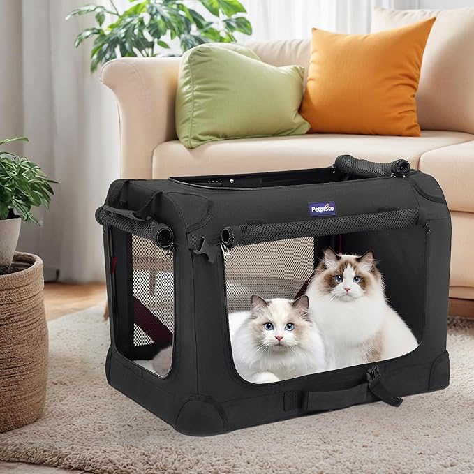 Petprsco Large Cat Carrier for 2 Cats Small Medium Dogs, Soft Pet Carrier 24x17x17 for Traveling with Warm Blanket Foldable Bowl and Washable Pad