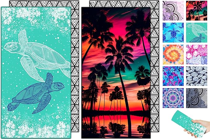 Margelife Sand Proof Microfiber Beach Towels Adult –Quick Fast Dry Beach Oversized Accessories for Travel Swimming Pool Yoga Blanket Lightweight Must Haves Items Women Gifts Turtle Coconut Tree