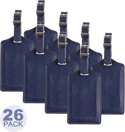 Travelambo 26 Pack Luggage Tags Faux Leather for Suitcases Travel Bag Labels with Protection Cover ID (Deep Blue)