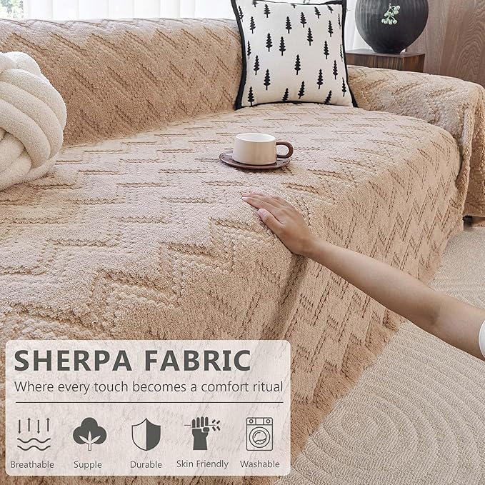 Plush Pet Couch Covers for Sofa, Boho Couch Cover for Dogs, Pet Friendly Sofa Cover- Non-Shedding, Reversible Furniture Cover, Easy to Install & Machine Washable 71"x118", Brown