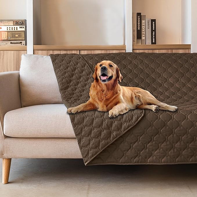 gogobunny 3X Stronger Waterproof Pet Blanket, Scratch Proof Furniture Protector for Dogs Cats, Reversible Cover 82x120 Inch, Dark Chocolate