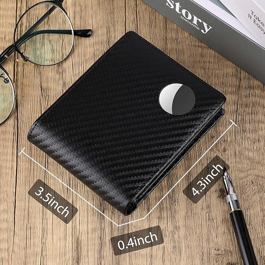 Swallowmall AirTag Wallet Mens RFID Blocking Genuine Leather Bifold Men's Wallet For air tag with 1 ID Window 13 Card Holders BlackStripe(Airtag Not included)