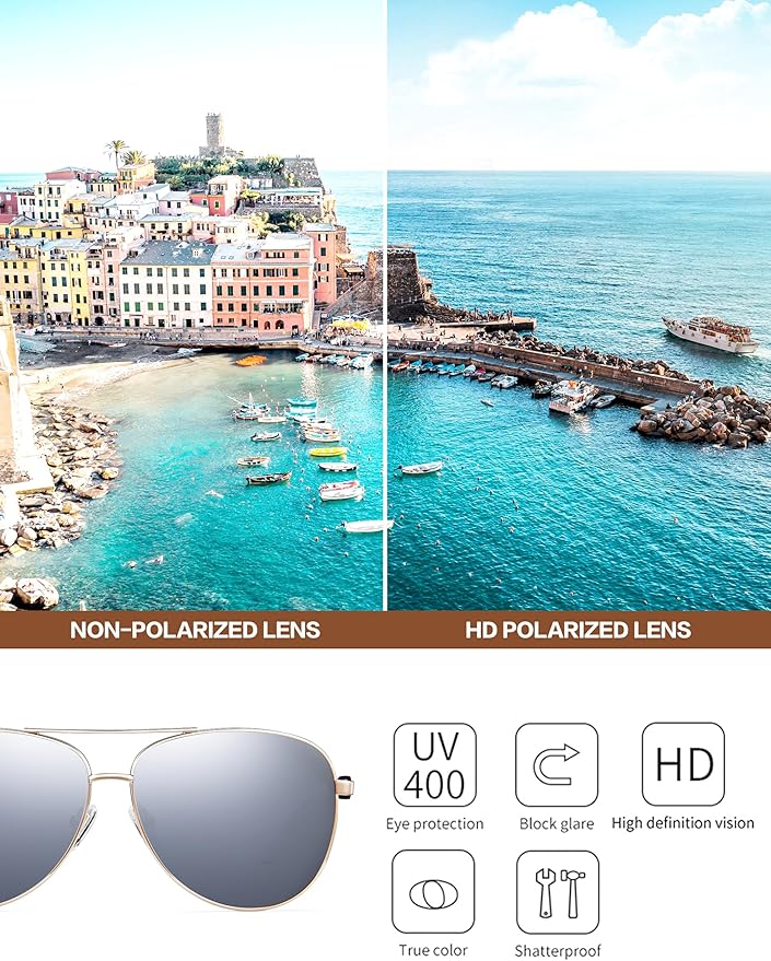 BIRCEN Polarized Aviator Sunglasses for Women : UV Protection Acetate Square Sunglass With Retro Classic Style