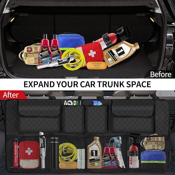 Car Trunk Organizer and Storage, Large Capacity Backseat Hanging Storage Accessories, Backseat Car Organizer for SUV/MPV/Truck (Black)