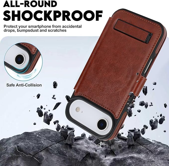 CIVICASE for iPhone Air Wallet Case with Stand,PU Leather Flip Credit Card Holder Slots (RFID Blocking),Compatible with Magsafe Magnetic Holder Phone Cover Women Men,Dark Brown