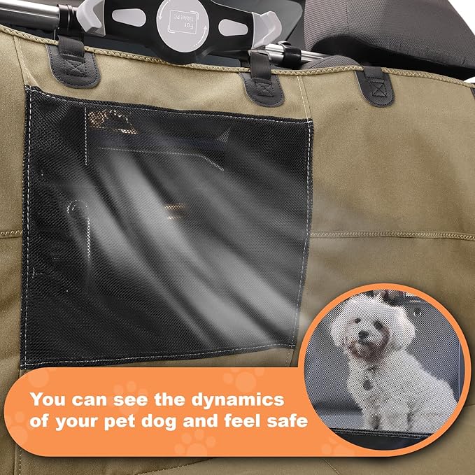 Furri&Me Dog Car Seat Cover, Back Seat Cover for Dogs Pet Car Seat Protector 400lbs Capacity Waterproof Non-Slip Bench Hard Bottom Car Seat Cover for Most Cars Trucks SUVs(Tan)