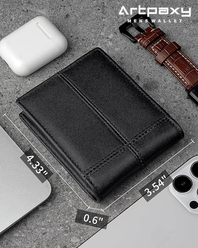 Artpaxy Mens Wallet Bifold Genuine Leather RFID Blocking Wallet for Men with 1 ID Window 13 Card Holders 2 cash pockets 1 Gift Box