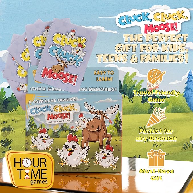 Hour Time Games Cluck Cluck Moose – Hilarious Animal-Themed Card Game for a Fun Family Game Night, Family Games for Kids & Families, Reunion Gift Ideas, Stocking Stuffer & Goodie Bag Gift for Ages 4+