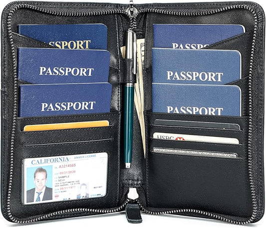 Polare Full Grain Leather Passport Holder Cover Case for Men and Women RFID Blocking Family Travel Wallet Holds 6 Passports