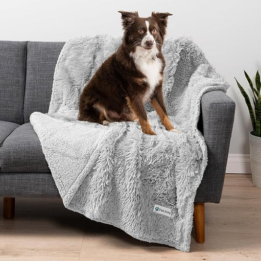 PetAmi Waterproof Dog Blanket for Small Medium Dogs, Calming Fleece Cat Blanket, Couch Protector Washable Sherpa Faux Fur Pet Throw for Puppy, Soft Reversible 29x40 Light Gray