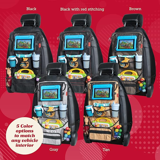 Lusso Gear Heavy Duty Back Seat Car Organizer Extra Large for Powerful Protection, Sag Proof & Reinforced Corners, Protects iPad & Backseat, 12 Versatile Car Seat Organizer Storage Compartments, (Red)