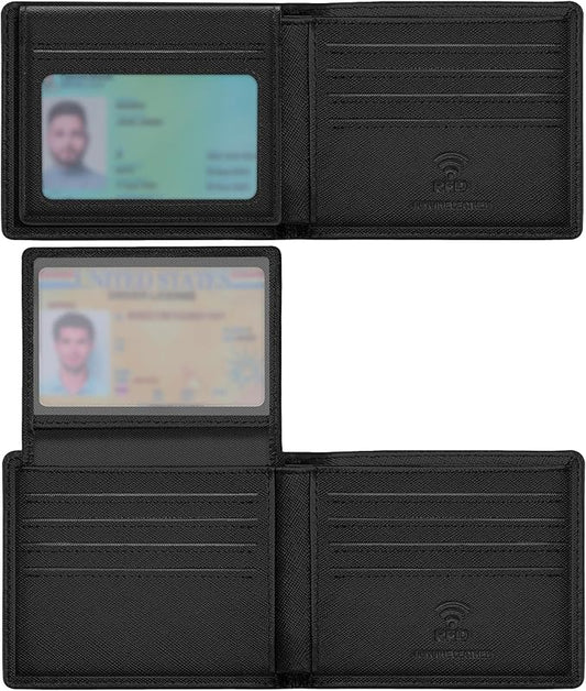 Travelambo Genuine Leather Wallet for Men with Gift Box - Handmade Bifold Stylish - Mens Wallets Rfid Blocking with 2 ID Windows