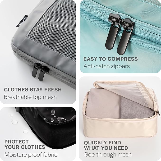 Aerotrunk Compression Packing Cubes for Travel - Luggage Organizer Bags - Double Zipper Packing Cubes for Suitcases (2-Pack, Beige)