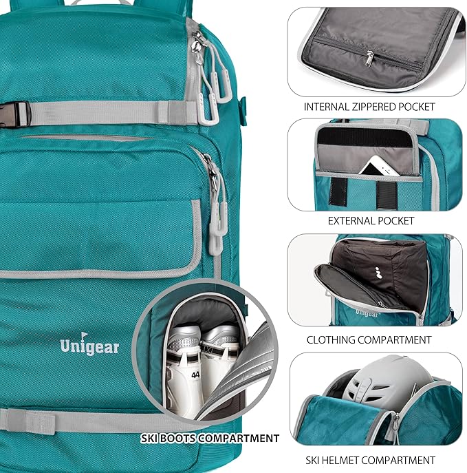 Unigear Ski Boot Bag Backpack for Helmet 50L/70L, Goggles, Gloves, Skis, Snowboard & Accessories
