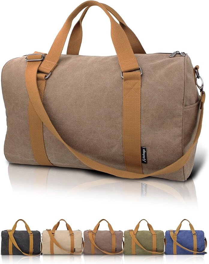 Duffle Bag for Travel, Gym Bags for Men, Weekender Bags for Women, Carry On Bag with Luggage Sleeve, Canvas Bag with Shoulder Strap (Brown)