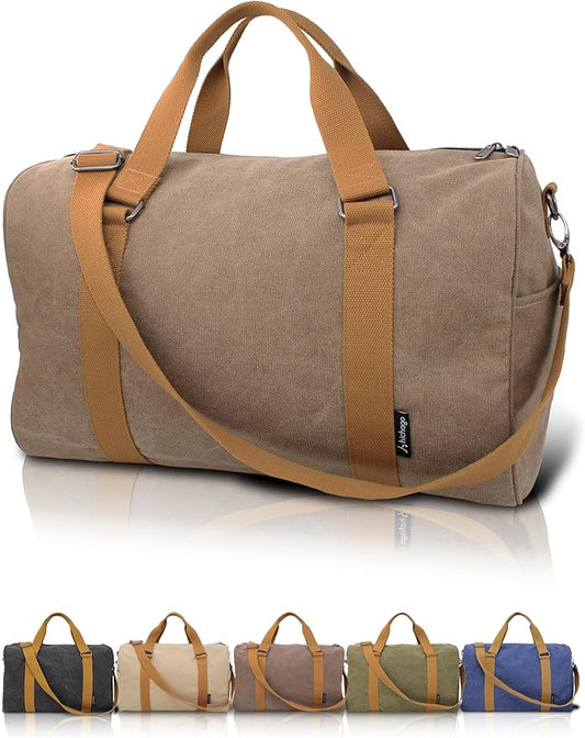 Duffle Bag for Travel, Gym Bags for Men, Weekender Bags for Women, Carry On Bag with Luggage Sleeve, Canvas Bag with Shoulder Strap (Brown)