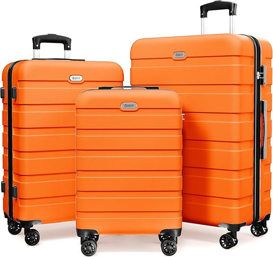 AnyZip Luggage Sets 3 Piece Hardshell Suitcase Set PC ABS Lightweight Travel Suitcases with 4 Double Spinner Wheels TSA Lock 20 24 28 Inch Orange
