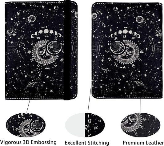 Passport Holder for Women and Men PU Leather Passport Cover for Travel (Sun Moon)