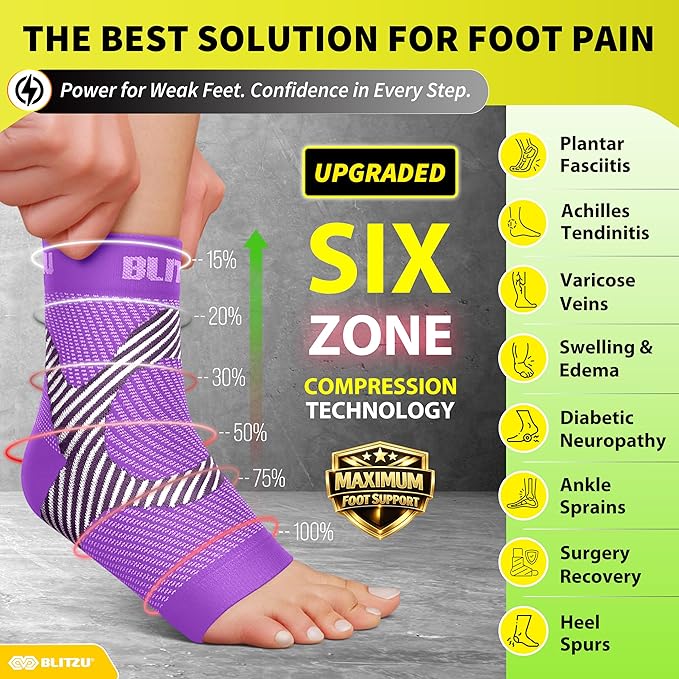 Compression Socks for Plantar Fasciitis, Achilles Tendonitis, Arthritis Relief, Ankle Brace Compression Sleeve with Foot Arch Support, Ankle Wrap for Women, Men, Swelling & Heel Pain Purple S-M