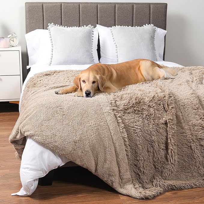 PetAmi Waterproof Dog Blanket for Large Dog, Calming Pet Blanket Bed Couch Cover Protector, Washable Sherpa Faux Fur Throw for Sofa Furniture Protection, Soft Fluffy 60x80 Taupe