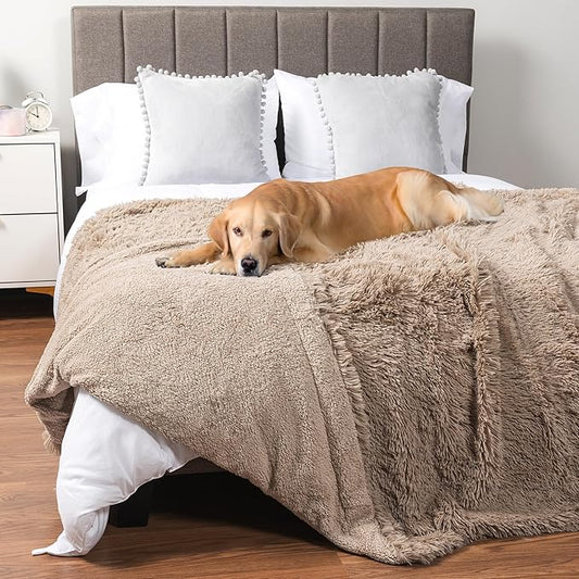 PetAmi Waterproof Dog Blanket for Large Dog, Calming Pet Blanket Bed Couch Cover Protector, Washable Sherpa Faux Fur Throw for Sofa Furniture Protection, Soft Fluffy 60x80 Taupe