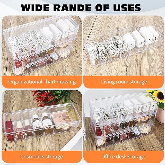 4pcs, Cord Storage Organizer, with 40 Straps, Cable Storage Organizer, Charger Organizer, Cord Organizer Box, Charging Cord Organizer, Cord Organizer Storage, Transparent Plastic Box with Lid