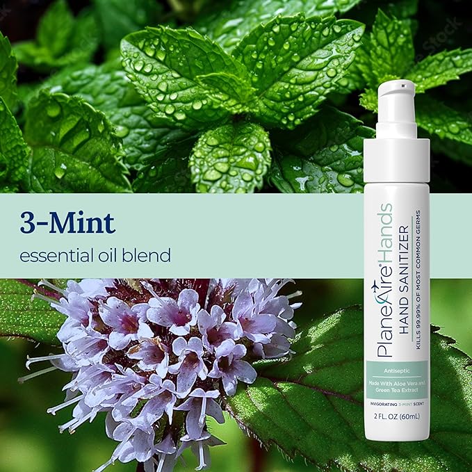 3-Mint Gel Hand Sanitizer | Soothing, Moisturizing, Hydrating | Travel Size | With Aloe Vera & Green Tea Extract | Mint Oil Blend with Peppermint Essential Oil | For Cars, Backpacks, Travel | 3-pack
