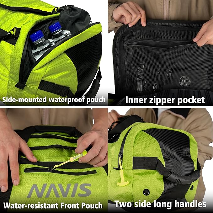 65L Sailing Bag Duffel - Waterproof Multi-Functional Dry Backpack with Wet/Dry Storage, 1680D Heavy Duty Nylon