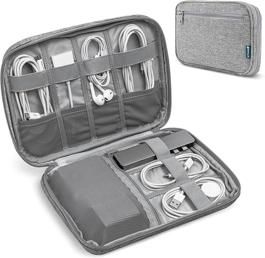 Pavilia Tech Organizer Case - Cable & Charger Storage, Travel Accessories for Men, Gray