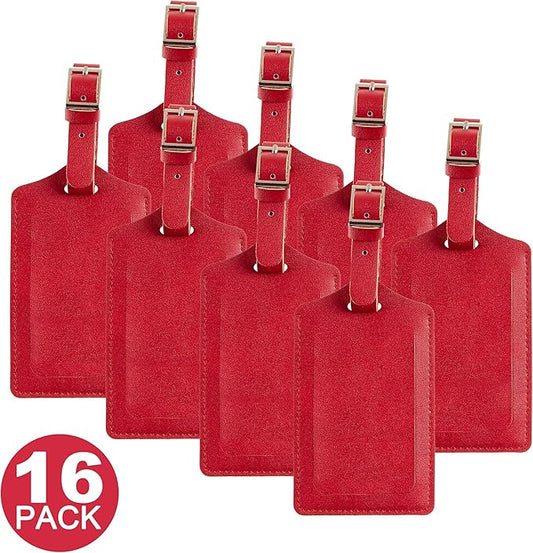 Travelambo 16 Pack Luggage Tags Faux Leather for Suitcases Travel Bag Labels with Protection Cover ID (Red Deep)