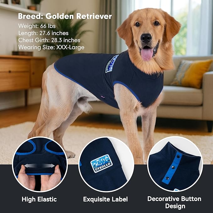 cyeollo Dog Sweaters for Large Dogs, Pullover Dog Fleece Jacket Turtleneck Sweatshirt Stretchy Vest Warm Lightweight Winter Clothes, Navy Blue XXXL