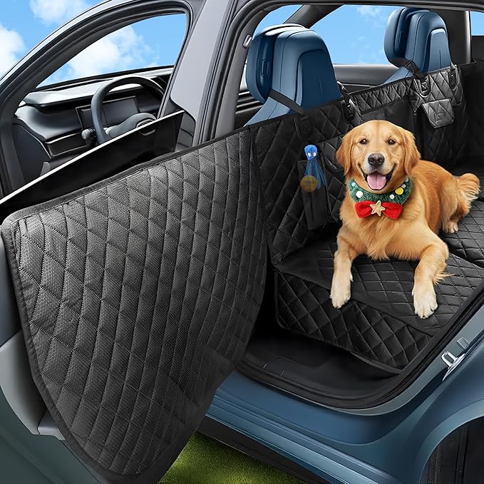 Dog Car Seat Cover for Back Seat Extender, 450 lbs Hard Bottom Waterproof Pet Hammock with Door Protection, Non-Slip Scratchproof Car Bed for Dogs, Fits SUV, Truck & Sedan