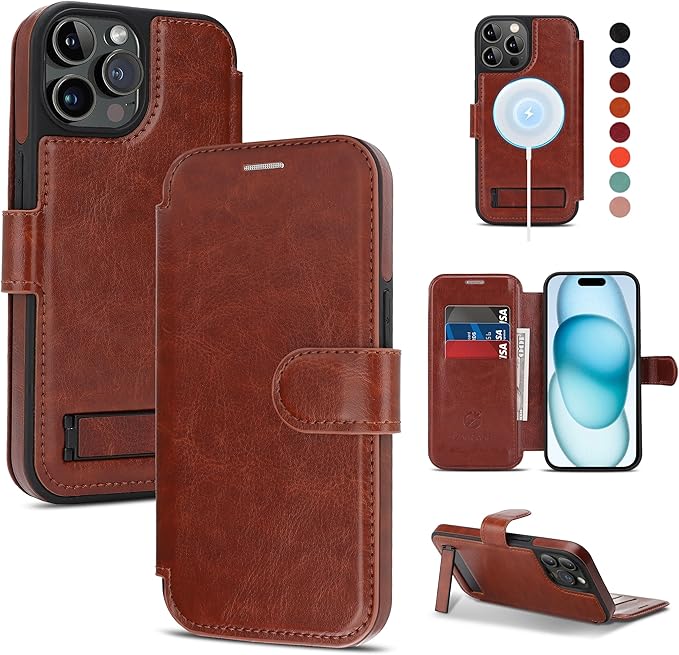 CIVICASE for iPhone 13 Pro Max Wallet Case with Stand,PU Leather Flip Credit Card Holder Slots (RFID Blocking),Compatible with Magsafe Magnetic Holder Phone Cover Women Men,Dark Brown