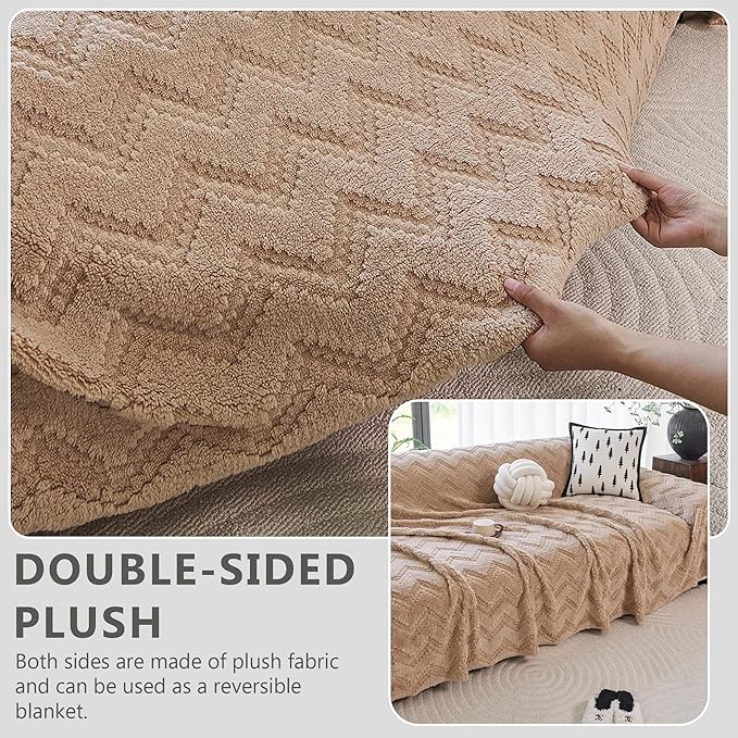 Sherpa Fleece Couch Cover for 3 Cushion Sofa, Brown, 71" x 134" - Pet Proof Sofa Covers Heavy Duty Scratch Resistant Pet Friendly Furniture Cover - Easy Install, Machine Washable