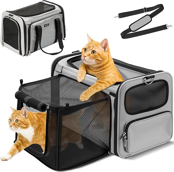 Cat Carrier Soft for Travel & Vet Visits, Expandable Soft Pet Carrier for Cats Up to 15 lbs, Breathable & Cozy Cat Bag Carrier, Airline Approved Portable Pet Travel Carrier, Black