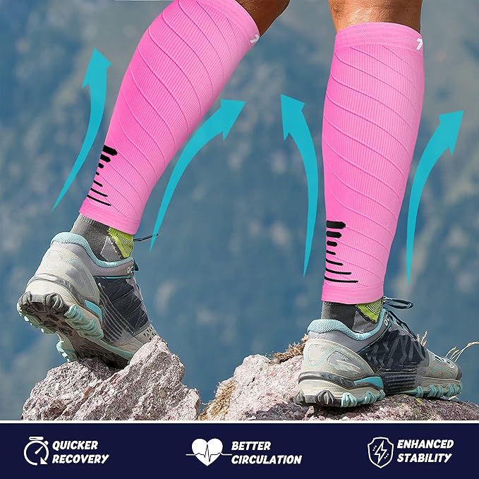 Thoxcare Calf Compression Sleeve for Men Women (2 Pairs), Leg Support Footless Compression Socks for Running - Shin Splint Varicose Veins Swelling & Pain Relief, Pink/Black, Large